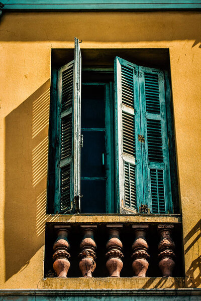 View of the facade of an old house in Greece