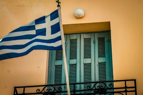 Widok Fasadę Starego Domu Grecji — Zdjęcie stockowe