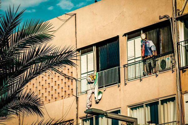 View of the facade of a modern building in the streets of Tel Aviv in Israel