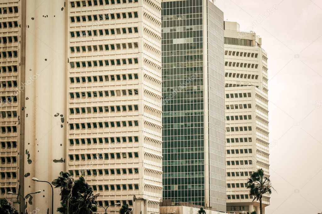View of the facade of a modern building in the streets of Tel Aviv in Israel