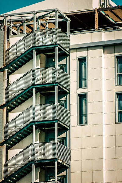 View of the facade of a modern building in the streets of Tel Aviv in Israel