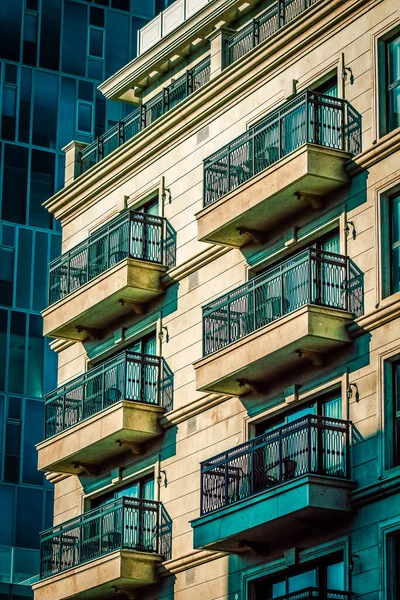 View of the facade of a modern building in the streets of Tel Aviv in Israel