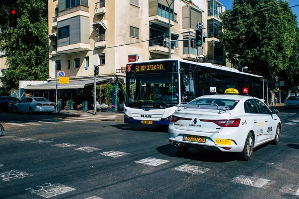Tel Aviv Israel Septiembre 2020 Vista Taxi Tradicional Israelí Conduciendo — Foto de Stock