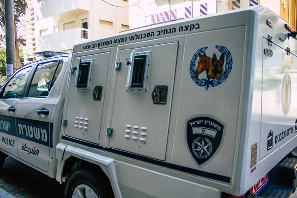 Тель Авив Израиль Сентября 2020 Вид Традиционную Израильскую Полицейскую Машину — стоковое фото