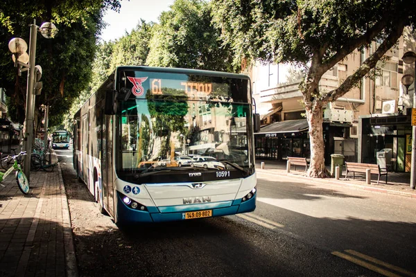 Tel Aviv Israel Septiembre 2020 Vista Autobús Público Tradicional Israelí —  Fotos de Stock