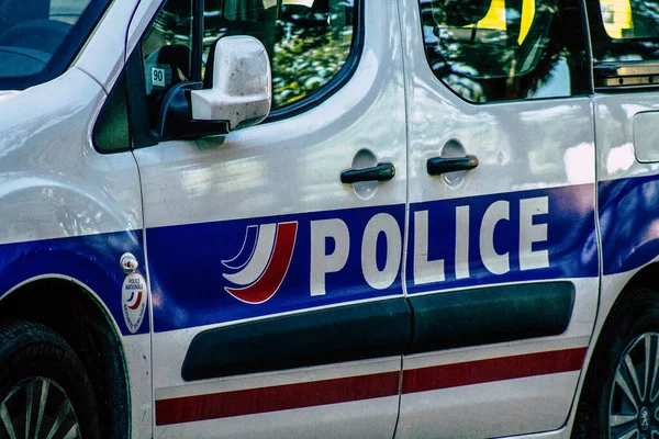 Gros Plan Une Voiture Police Officielle Patrouillant Dans Les Rues — Photo