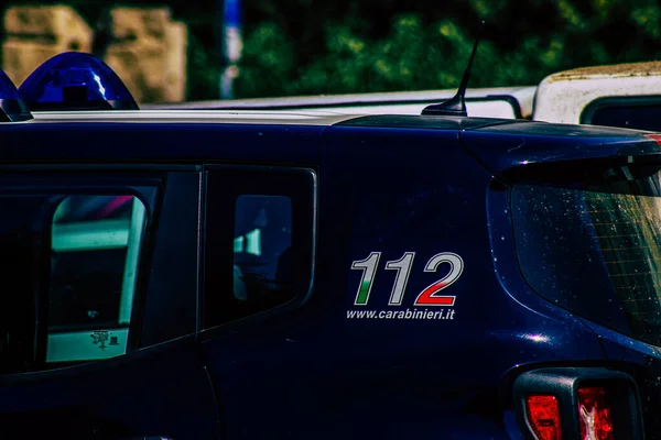 Closeup Official Police Car Patrolling Streets City Center Metropolitan Area — Stock Photo, Image