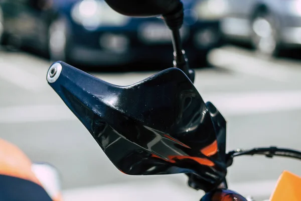 Closeup Motorcycle Rolling Streets City Center Metropolitan Area — Stock Photo, Image