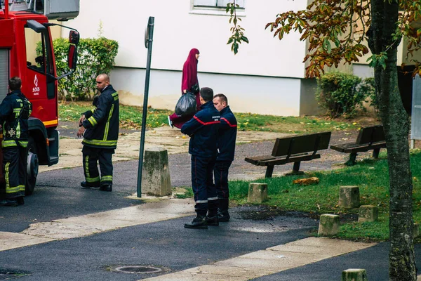 Reims France October 2020 View French Firefighter Intervention Streets Reims — Stock Photo, Image