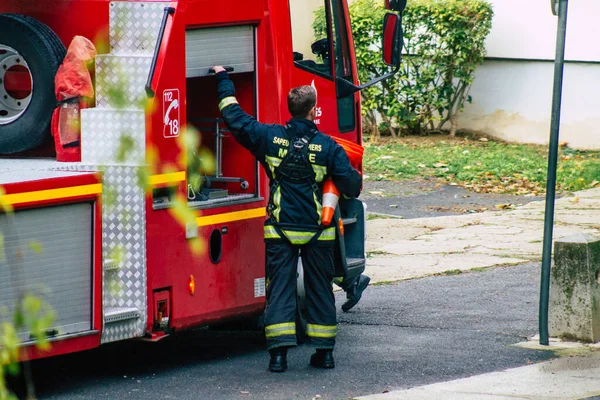 Reims France October 2020 View French Firefighter Intervention Streets Reims — Stock Photo, Image