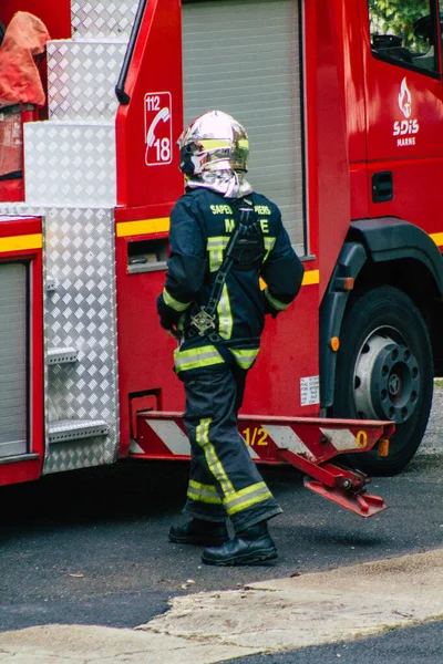 Reims França Outubro 2020 Vista Bombeiro Francês Intervenção Nas Ruas — Fotografia de Stock