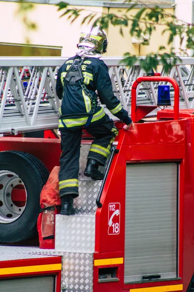 Reims France Października 2020 Widok Francuskiego Strażaka Interweniującego Ulicach Reims — Zdjęcie stockowe