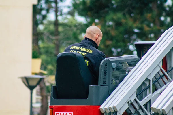 Reims France October 2020 View French Firefighter Intervention Streets Reims — Stock Photo, Image