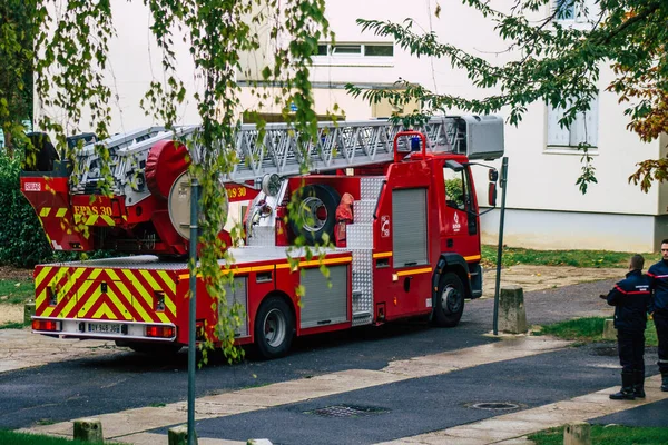 Reims France Oktober 2020 Zicht Een Franse Brandweerauto Interventie Straten — Stockfoto