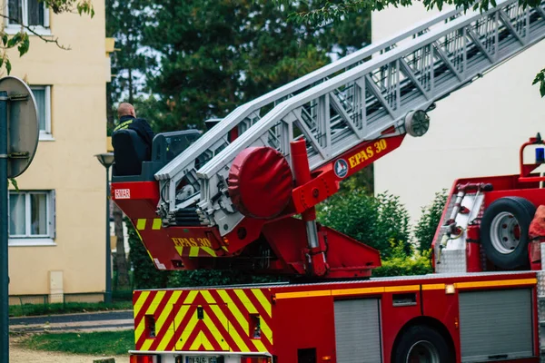 Reims France Października 2020 Widok Francuskiego Wozu Strażackiego Akcji Ulicach — Zdjęcie stockowe