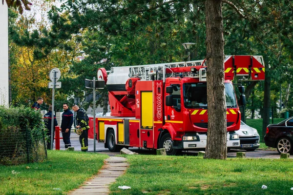 Reims France October 2020 View French Fire Engine Intervention Streets — Stock Photo, Image