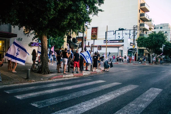 Tel Aviv Israel October 2020 View Unidentified Israeli People Demonstrating — Stock Photo, Image