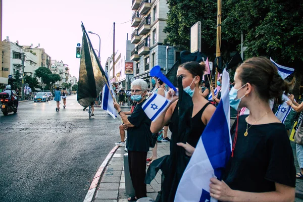 Tel Aviv Israel October 2020 View Unidentified Israeli People Demonstrating — Stock Photo, Image