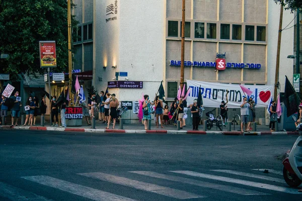 Tel Aviv Israel Října 2020 Pohled Neidentifikovaných Izraelských Občanů Demonstrujících — Stock fotografie