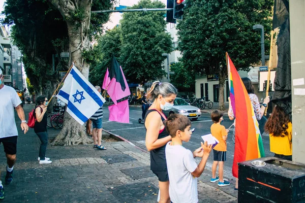 Tel Aviv Israel October 2020 View Unidentified Israeli People Demonstrating — Stock Photo, Image