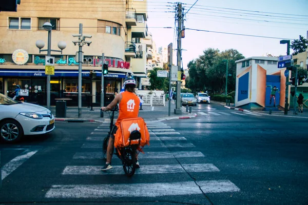 Tel Aviv Israel Outubro 2020 Vista Povo Não Identificado Com — Fotografia de Stock