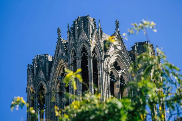 Reims Francie Října 2020 Pohled Vnější Fasádu Katedrály Notre Dame — Stock fotografie