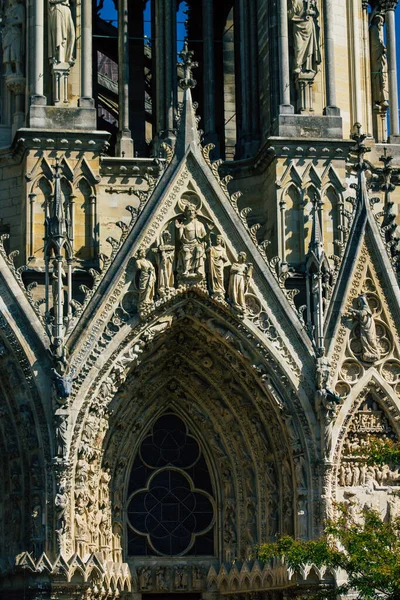 Reims Francia Octubre 2020 Vista Fachada Exterior Catedral Notre Dame — Foto de Stock