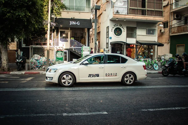 Tel Aviv Israel Octubre 2020 Vista Taxi Tradicional Israelí Conduciendo — Foto de Stock