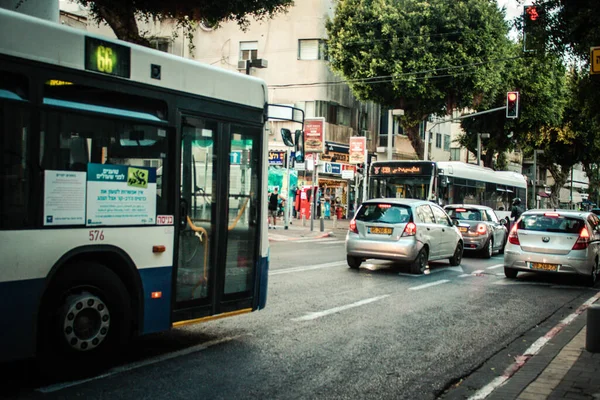 Tel Awiw Izrael Października 2020 Widok Izraelskiego Autobusu Jadącego Przez — Zdjęcie stockowe