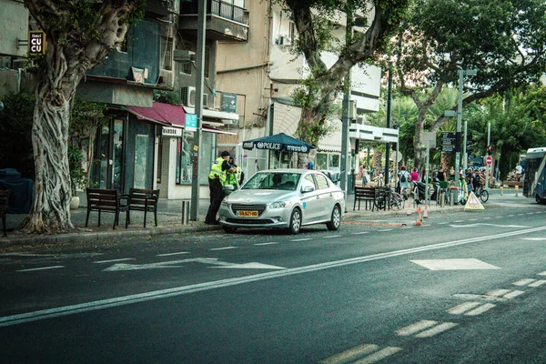 Tel Aviv Israel Octubre 2020 Vista Puesto Control Policía Nacional —  Fotos de Stock