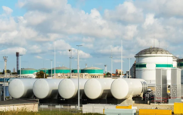 Estación Distribución Gas Natural Licuado Gnl Cisternas Gnl Terminal Petróleo — Foto de Stock