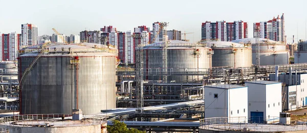 Industriële Petrochemie Gas Opslagtanks Olie Opslagtanks Luchtfoto Olie Gas Opslag — Stockfoto