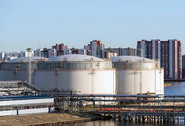Haven Van Petersburg Rusland Gas Opslagtank Olie Opslagtanks Luchtfoto Olie — Stockfoto