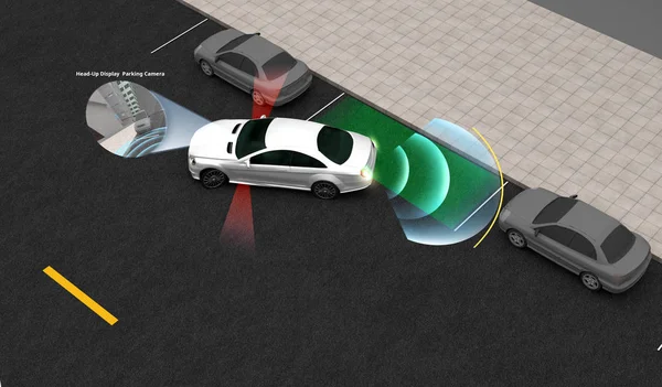 Smart Car Parking Assist System Head Rendering Image — стоковое фото