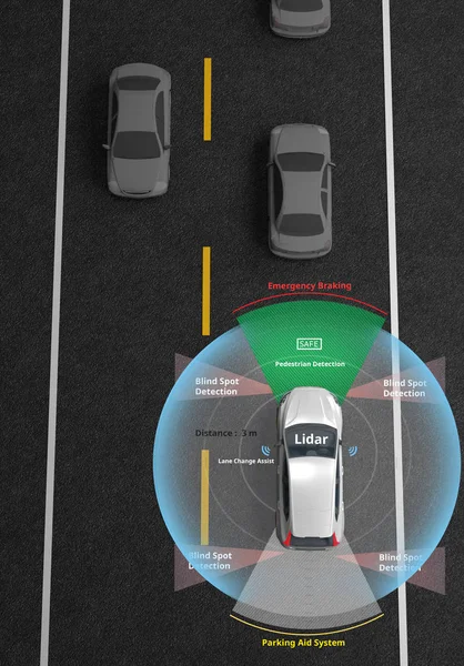 Smart Car Autonomous Self Driving Car Lidar Radar Wireless Signal — Stock Photo, Image