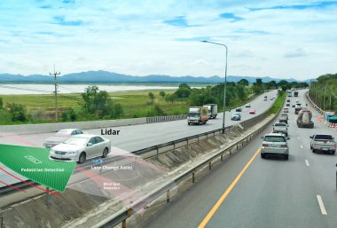 Akıllı araç, LIDAR, Radar ve kablosuz sinyal iletişimi, nesneleri tanımlamak için yapay zeka teknolojisi ile özerk kendi kendine sürüş araba,
