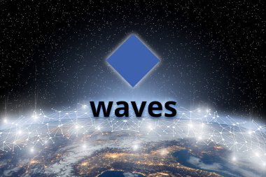 Yüzen dünya ağı, bir Cryptocurrency blockchain platformu, dijital para dalgalar para kavramı
