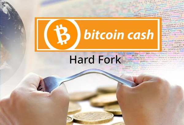 Conceito Bitcoin Cash Hardfork Entre Bitcoin Abc Nchain Developer Criptomoeda — Fotografia de Stock