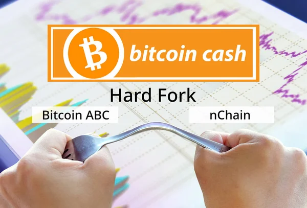 Conceito Bitcoin Cash Hardfork Entre Bitcoin Abc Nchain Developer Criptomoeda — Fotografia de Stock