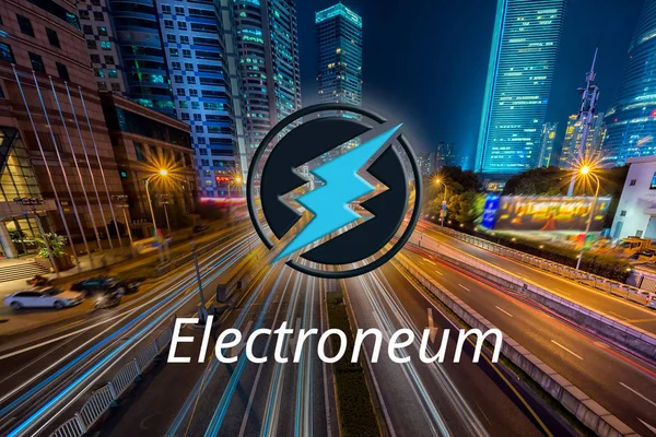 Concept Electroneum Coin Moving Fast Road Cryptocurrency Blockchain Platform Digital — Stock Photo, Image