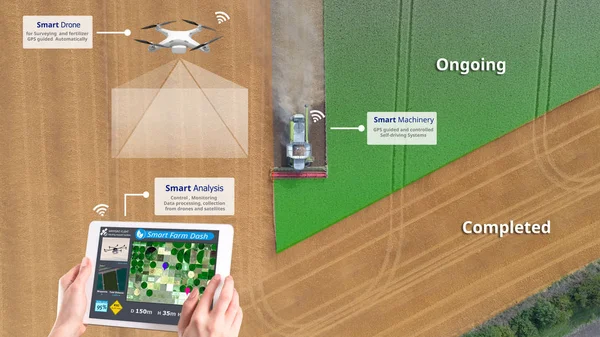 Smart farming, Hi-Tech Agriculture revolution, Drone AI automatic, Conceptual