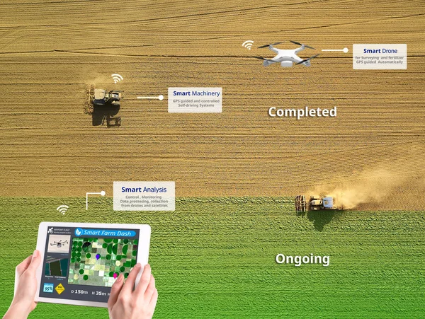 Inteligentnych Hodowla Rolnictwo Tech Rewolucji Drone Automatyczne Konceptualnej — Zdjęcie stockowe