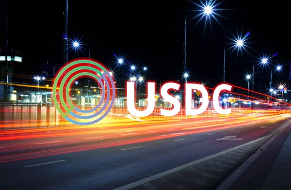 Hareketli hızlı yol, bir Cryptocurrency blockchain platformu, dijital para üzerinde Usdc para kavramı