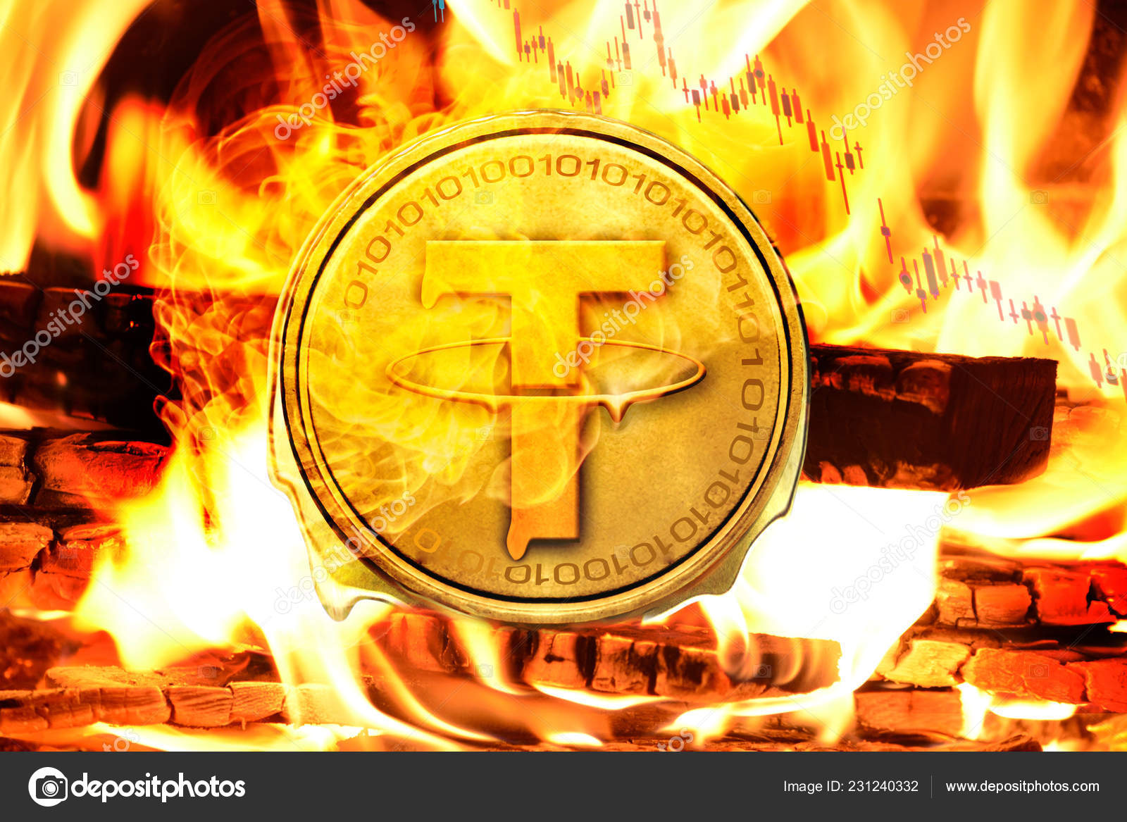 Tether Coin Usdt Coin Buring Bonfire Price Value Going Concept — Stock  Photo © giggswalk #231240332