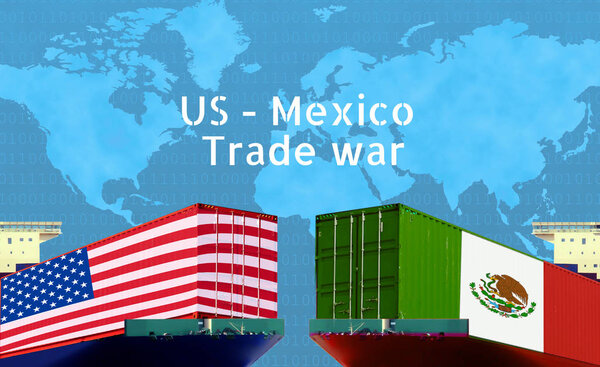 Концепция имиджа США - Мексика торговая война, экономический конфликт, тарифы США, налоги, торговые трения
