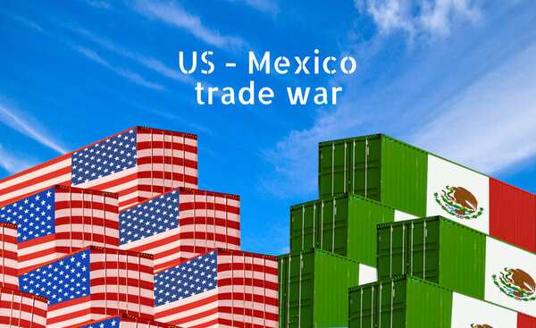 Концепция имиджа США - Мексика торговая война, экономический конфликт, тарифы США, налоги, торговые трения

