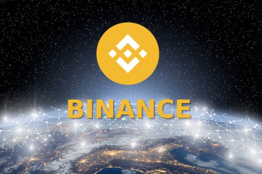Binance kavramı sikke Levitating dünya ağ üzerinden, bir Cryptocurrency blockchain platformu, dijital Pzt