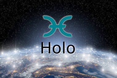  Sanal kavramı Levitating dünya ağ üzerinden, bir Cryptocurrency blockchain platformu, dijital para sikke