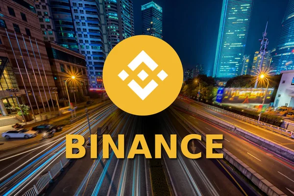 Concetto Moneta Binance Movimento Veloce Sulla Strada Una Piattaforma Blockchain — Foto Stock