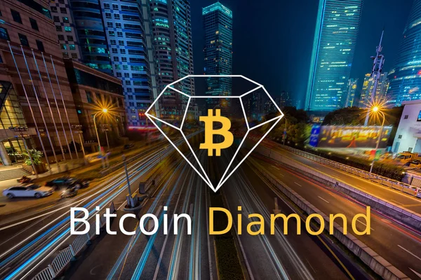 แนวค ดของ Bitcoin Diamond เคล อนไหวอย างรวดเร วบนถนน แพลตฟอร มบล — ภาพถ่ายสต็อก